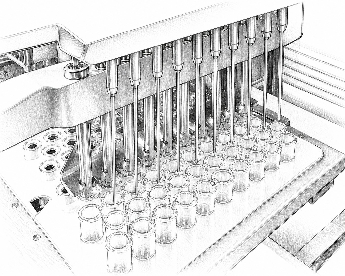 Aseptic fill-finish line — multi-station filling of polymer containers